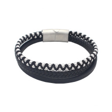 New Arrivel Stainless Steel Leather Bracelet Men With Magnetic Clasp